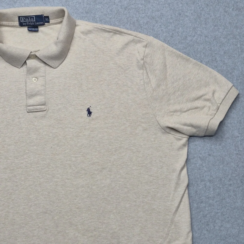Polo Ralph Lauren Shirt Mens XL Beige Heather Pique Mesh Short Sleeve Pony Prep